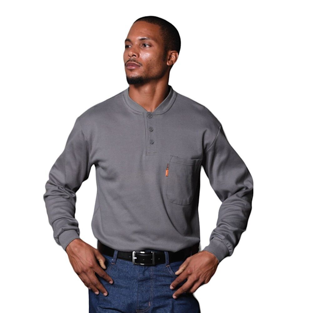 Rasco FR Mens Gray Flame Resistant Long Sleeve Henley Shirt CAT 2 2112 Size 2XL